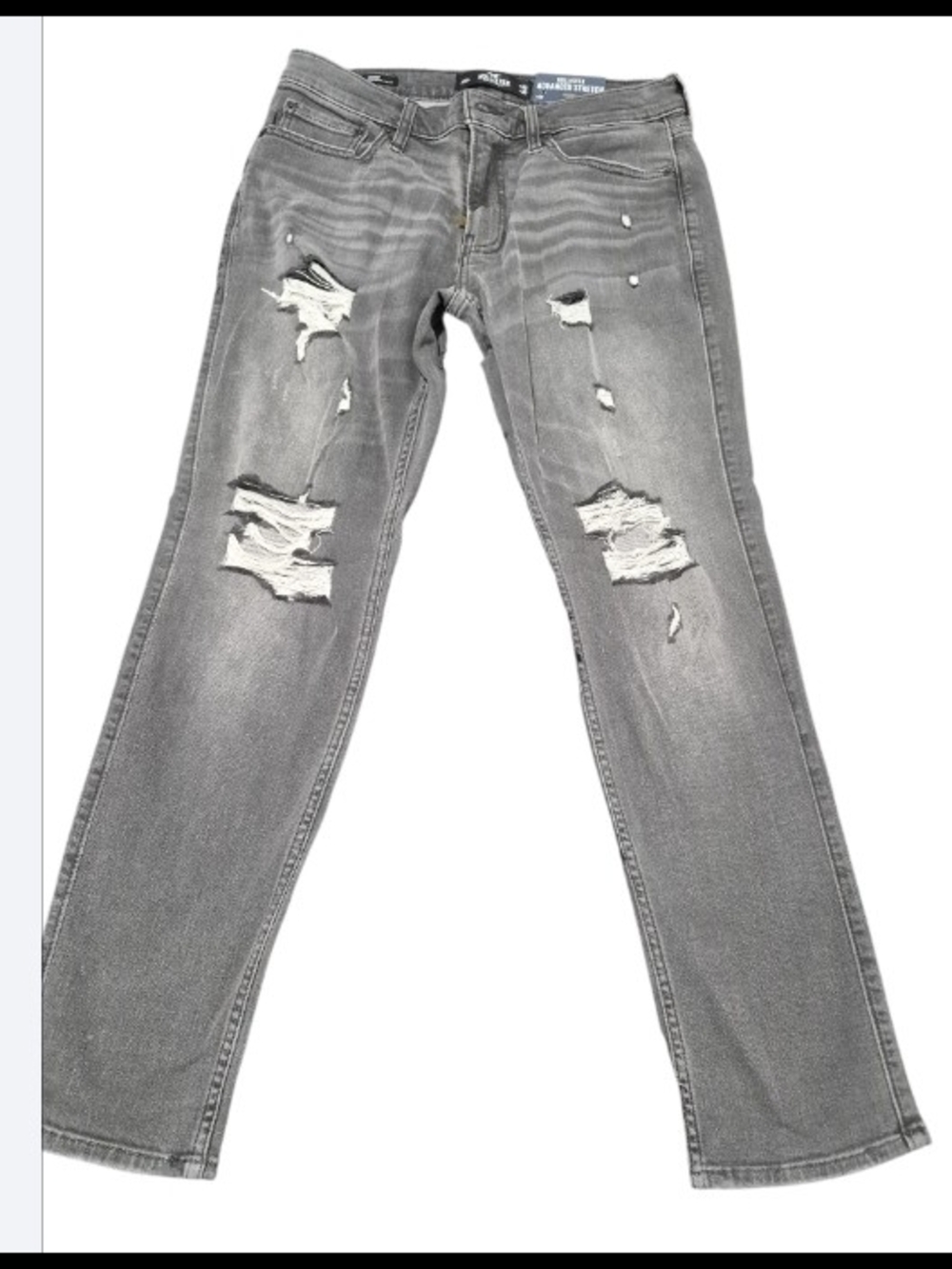 Hollister Distressed Straight Leg Jeans in Gray W32L30